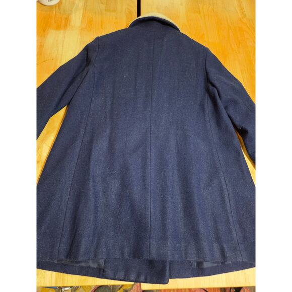 Old navy blue recycled wool blend contrast collar and cuff winter pea coat Med - Picture 9 of 10